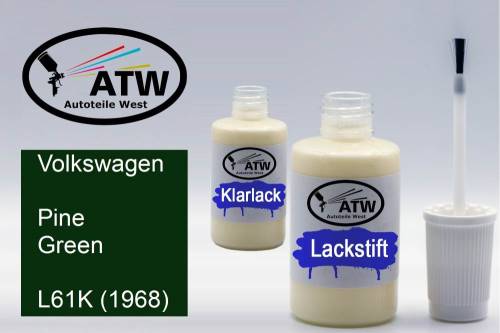 Volkswagen, Pine Green, L61K (1968): 20ml Lackstift + 20ml Klarlack - Set, von ATW Autoteile West.